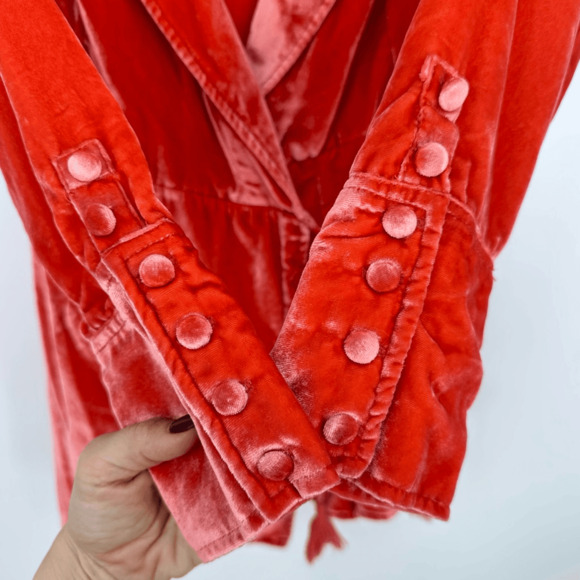 Free People Viola Velvet Romper Size S Orange Long Sleeve Tassels Boho Festival - Picture 3 of 15